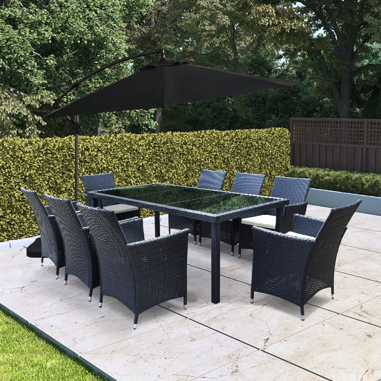 BillyOh Siena 8 Seater Rectangular Outdoor Black Rattan Dining Set Inc Cushions