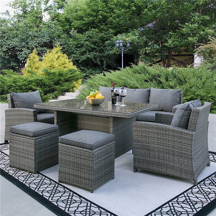 BillyOh Minerva 7 Seater Outdoor Rattan Garden Dining Sofa Set