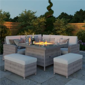 BillyOh Capri Rattan Garden Corner Sofa Set with Firepit Table