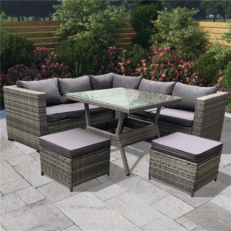 BillyOh Milan 6 Seater Corner Outdoor Rattan Garden Sofa Set Grey