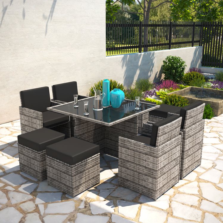 BillyOh Modica 8 Seater Cube Outdoor Rattan Garden Dining Set Mixed Grey