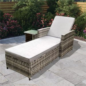 BillyOh Asti Rattan Sun Lounger with Small Table Grey
